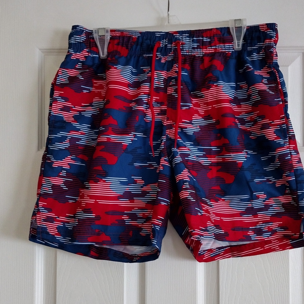 3/$21 Men's Red and Blue Camo Swim Shorts